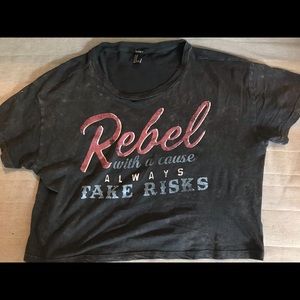 Black Distressed Cropped Print Teeshirt